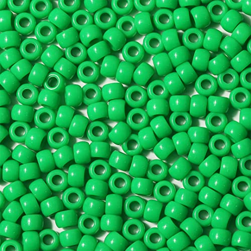 VOOMOLOVE 1000 PCS Green 6x9mm Pony Beads for Bracelets, Hair Braids, and Crafts - Plastic Hair Beads (Green)