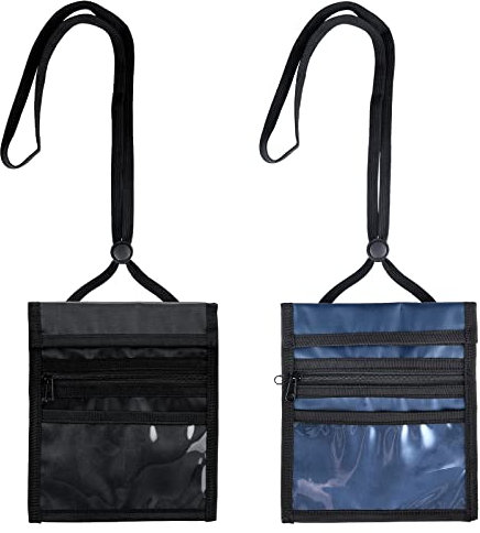 2 Stück Schwarz/Blau Geldbeutel Brustbeutel mit RFID 17.5 x 14.5 cm Reisegeldbeutel Tasche Umhängegeldbeutel Brusttasche für Passport, Kreditkarten,Handy