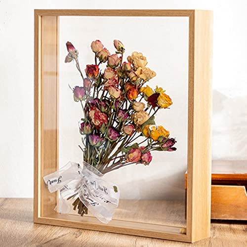 Cadre Flottant en Chêne Clair 20,3 x 25,4 cm - Double Photo en Verre - Présentoir Décoratif en Bois pour Fleurs Séchées
