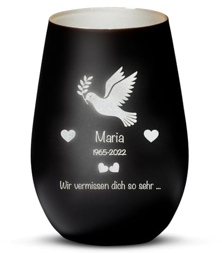 Love Faith personalisiertes Trauerlicht - Wir vermissen Dich - Schwarz | Stimmungsvolles Gedenklicht - Graviere einen Namen - Liebevolles Trauergeschenk & Erinnerungsstück für die Familie