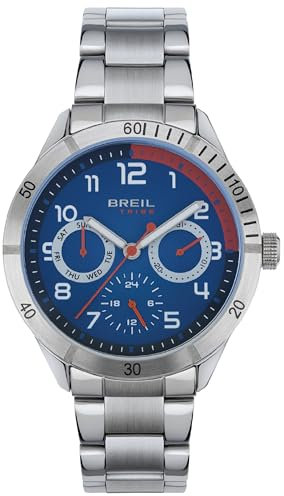 Breil Uhr Herren Mate Ziffernblatt BLAU Bewegung Multifunktion Quartz e Bracelet Stahl Silber EW0618