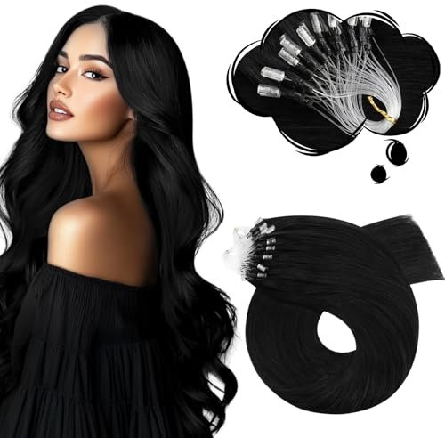 Moresoo Microring Extensions Echthaar 40 cm Schwarz Haar Extensions Seidenglatt Für Jede Tätigkeit 50G 50Stränge #1