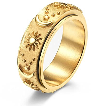 YAHOYA Angst Ring Fidget Spinner Ringe für Frauen Titan Stahl Ring Sonne Mond Stern Männer Liebhaber Paar Spinning Spinner Ring Homme