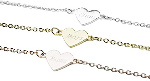 Herz Armband mit Gravur | Personalisierter Schmuck | 316L Edelstahl | Silber, 18K vergoldet, 18K rosévergoldet | Persönliches Geschenk Muttertag Jahrestag Geburtstag | Namenskette | Namensarmband