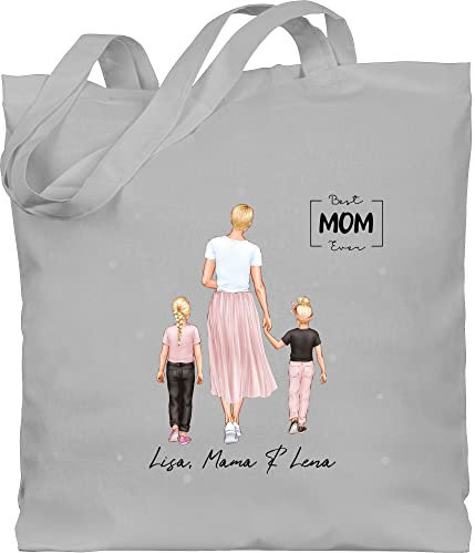 Baumwolltasche - Mama Geschenkidee von Kindern I Geschenke Mutti - Unisize - Hellgrau - beutel mother personalisierte tasche mom muttertag name jutebeutel für mummy bag mutter taschen kindernamen