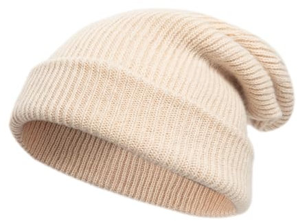Tinncana 100% Merinowolle Doppelseitige Beanie für Männer und Frauen, Ultradicke weiche warme Winter-Schädel-Mützen (Beige)