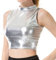 Top corto metálico para mujer, brillante, elástico, sin mangas, holográfico, para fiesta, sin mangas, chaleco de baile, ropa de club, camiseta sin mangas