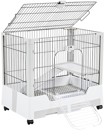 Yaheetech Gabbia per Conigli a 2 Livelli Piccola Animali Domestici da Interno Esterno in Metallo e Plastica 75,5 x 50,5 x 67,5 cm Girgio