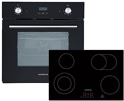 Backofen Einbau Herdset autark Glas Schwarz Glaskeramik Kochfeld Timer Respekta