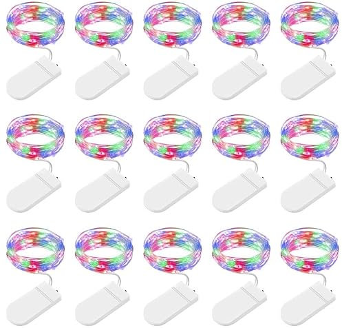 BROTOU LED String Lights, 2M 20 LED Battery Operated Fairy Lights, Waterproof Silver Plated Copper Wire Lights for in/Outdoor Decor, Christmas, Halloween, Valentine, Birthday (Multicolor, 15 Pack)