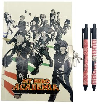 CyP Brands- My Hero Academia Boîte cadeau avec journal et 2 stylos, journaux, stylos, matériel d'écriture, multicolore, produit officiel