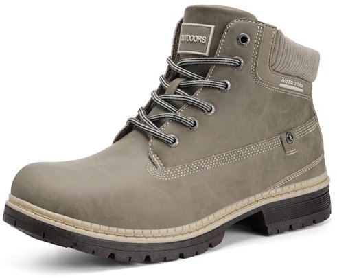 Stivali da Uomo Donna Inverno Autunno Scarpe Trekking Boots Impermeabili Fodera in Rete Stivaletti Stringate, Cachi Senza Pelliccia, 36 EU