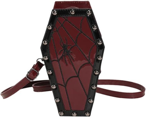 Fiorky Riemen verstellbare Gothic-Umhängetasche, PU-Leder, Spinnen-Umhängetasche, Damen-Sarg-Umhängetasche, Spinnen-Sarg-Tasche, Halloween-Riemen-Geldbörse