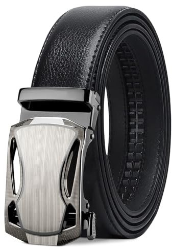 LAKIDAY Gürtel Herren, Schwarz Ratsche Automatikschließe Gürtel für Herren Business Anzug, Ledergürtel, 35mm Gürtel, Größe Einstellbar 6-Schwarz-115