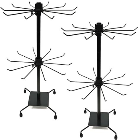 YLSZHY Lot de 2 présentoirs à bijoux rotatifs réglables à 2 niveaux, présentoir à bijoux en métal à suspendre avec crochets pour porte-clés, boucles d'oreilles, collier (B, 50,8 cm)