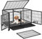 Yaheetech Stackable Dog Crate 43'' Heavy Duty Large Dog Cage w/Divider/Open Top/Bowls/Pull-out Trays/Wheels for Small&Medium Dogs, Black