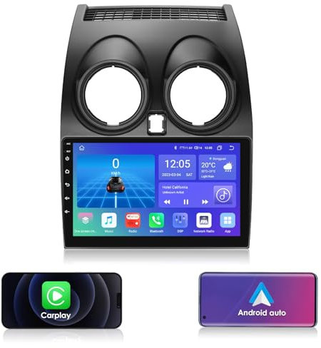 Koodux Android 12 CarPlay Car Radio para Qashqai 2006-2013, Pantalla táctil QLED de 9 Pulgadas 4+32GB con Carplay Android Auto 4G LTE Indicador meteorológico SWC RSD DSP Bluetooth