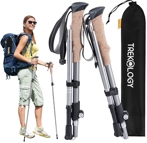 TREKOLOGY XE Faltbar Nordic Walking Stöcke/Trekkingstöcke Für Damen, Herren & Senioren - Leicht, Verstellbar & Faltbare Wanderstöcke Mit Eva-Schaumgriff - 2Er Set Hiking Poles & Trekking Stock