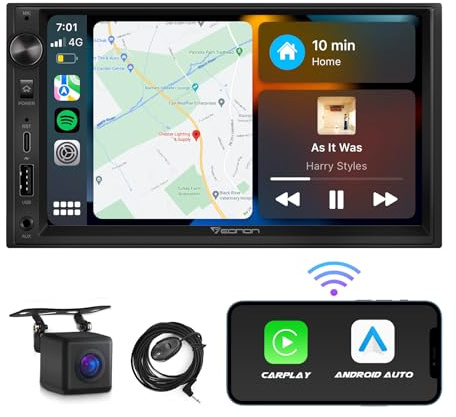 Eonon X3 7 Zoll Doppel-DIN-Auto-Stereo-Receiver, kabellos, für CarPlay und Android, mit AHD-Backup-Kamera, eingebauter DSP, Bluetooth, MirrorLink, SWC, FM/AM, Schnellladung