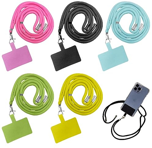 Cordon Collier Laniere Portable Lot de 5 Cordons Téléphoniques Universels Portables pour Smartphones, Lanière Réglable pour Accrocher Lanière Téléphone Compatible Iphone/Samsung/Xiaomi/Huawei