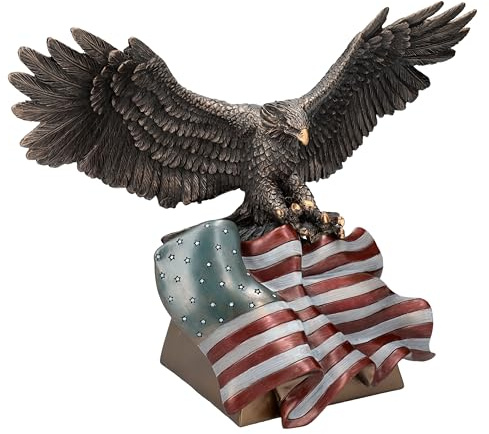 Adler Figur 33 cm - Sturzflug mit Amerikanischer Flagge, Statue USA Fahne Deko