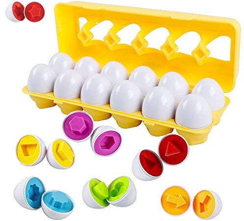 huruirui Montessori Spielzeug Eier Ostereier Eier 2 Jahre Spielzeug 12PCS Farben und Formen Sortieren Lernspielzeug für Kinder von Geschenk Matching Eggs Set für Kinder