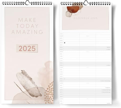 Wandkalender 2025 I 3 Spalten Pärchenkalender I GROß I I 22 x 43 cm I Monatskalender I Partnerkalender I Kalender für Zwei zum Aufhängen I Extraseiten für die Urlaubsplanung I Beige und Creme