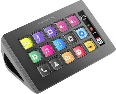 Mars Gaming MSD-ONE, Kontroll-Deck Slim, 15 Anpassbare LCD-Tasten, Vergrößerte LCD Anzeige, Steuerungssoftware und Plug-ins, Kompaktes Kontroll-Deck mit Ergonomischem Design, Windows und MacOS,Schwarz
