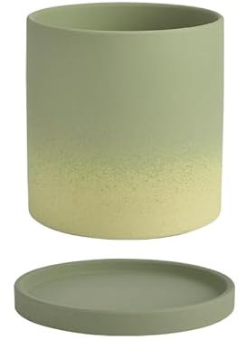 XINCHANG Fioriere in ceramica per piante da interno/esterno, vaso in ceramica con foro di drenaggio e sottovaso, rotondo, cilindrico, dritto, verde matcha, 15 x 15 cm