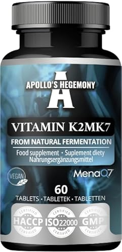 Vitamin K2 MK7 60 vegane Tabletten - 100 µg pro Portion - bis zu 4-Monats-Versorgung - für Knochengesundheit und Blutgerinnung Unterstützung - Nahrungsergänzungsmittel - von Apollo's Hegemony