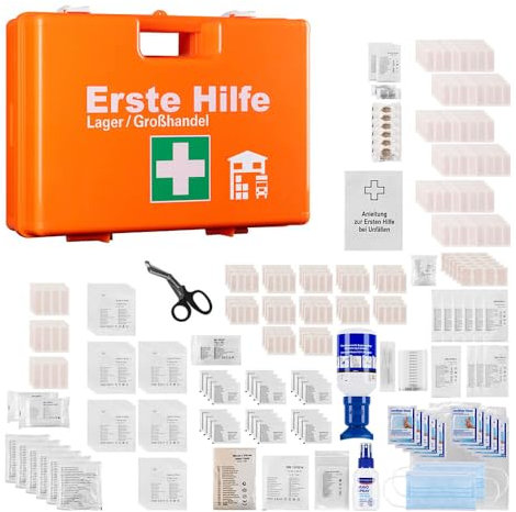 ERSTEHILFESHOP Erste-Hilfe-Koffer Lager/Großhandel, Set mit Nachfüllpack, orange, DIN 13157, Art.-Nr. 610972 | Verbandskasten | Notfallkoffer | Erste Hilfe Kasten