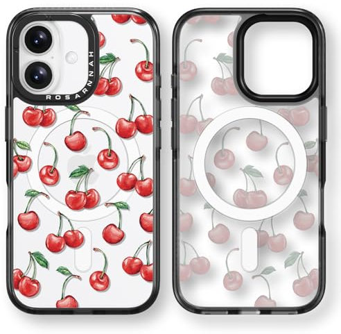 Rosarnnah Kompatibel mit iPhone 16 Hülle für Magsafe – Kirsche Schwarz Cover Design – niedliche Ästhetik Handyhülle für iPhone 16 6.1