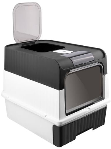 Maison de Toilette pour Chat,Bac à Litiere Chat Autonettoyante,Bac à Litière Fermé Compartiment Inférieur Amovible pour Un Nettoyage Facile-49 * 37 * 35 cm-Noir