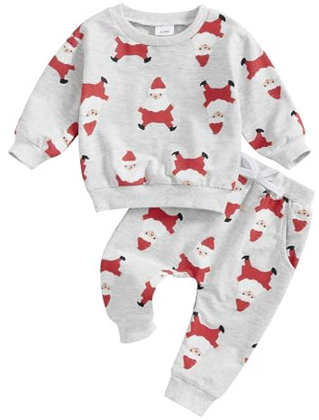 Completo da 2 Pezzi Ragazzi Neonato Natale Outfits Lettera Albero di Natale/Luminoso Stampa Girocollo Felpe a Maniche Lunghe Tops+ Pantaloni Lunghi Autunno Vestiti (Grigio Chiaro, 3-6 Months)