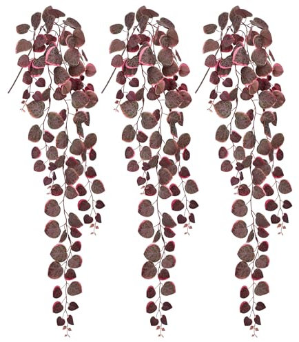 Arborus 3pcs Artificial Trailing Plants 39.3 Pink Leaves Stems Fake Hanging Plants Indoor Faux Trailing Plant Artificial House Plant for Bathroom Shelf Office Home Decor