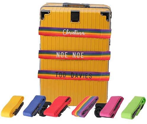 Personalisierter bestickter Gepäckgurt – individueller Name, monogrammierter Koffergurt für sichere Reisen, einfache Gepäckidentifizierung,Geschenk für Vielflieger und Reiseliebhaber (Regenbogen)