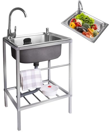 Évier En Acier Inoxydable,Évier Inox Cuisine Lavabo À Une Cuve,Évier Utilitaire Avec Robinet Evier Restaurant Commercial Pour Restaurants Hôtels Cuisines Buanderie Extérieur Intérieur(18.8x13.7x29.5in