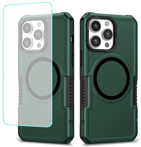 Wanyuexes Case for iPhone 11 Pro Max Case, Apple 11 Pro Max Case with Tempered Glass Screen Protector, Compatible with MagSafe, Heavy Duty Shockproof Phone Cover for iPhone 11 Pro Max Green