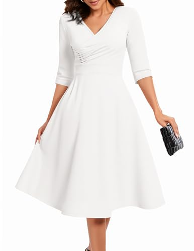 Bbonlinedress Robe Femme Chic et Elegant Midi de Soirée Noël Cocktail pour Mariage Bal Promo Cérémonie Col en V Manches Courtes