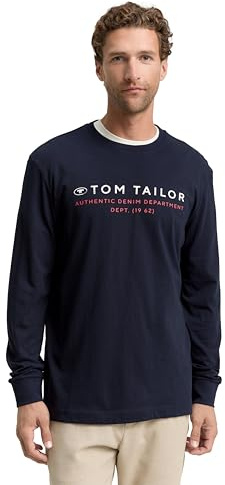 Tom Tailor Herren 1047769 Langarmshirt mit Logo-Print (1er Pack)