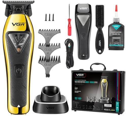 VGR 994 Vektormotor-Haarschneider für Herren, 10.000 U/min Professioneller Bart- und Haarschneider, DLC-T-Klingen-Trimmer für Friseure