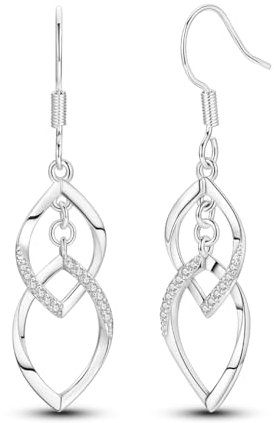 CYMYSS Ohrringe Silber 925 Hängend Zirkonia Ohrringe Earrings Ohrhänger Silber 925 Hängeohrringe für Damen Geschenk für Frauen Freundin Mama (Diamantförmige Drehlünette)