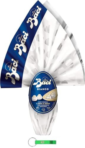 BACI PERUGINA Schokoladenei Uovo Bianco Weißer Schokolade-Osterei mit Überraschung und 4 Pralinen 265g + Beni Culinari Kostenloser Schlüsselanhänger