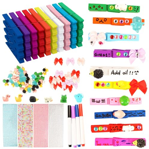 hhdatc Cheer Wäscheklammern-Set, Mini-Cheerleader-Spirituosen-Clips mit Holznadeln, Kunstharz, Tierdekorationen, selbstklebende Aufkleber und Stift, für Cheerleading, Rucksack, Tags und Team-Geschenke