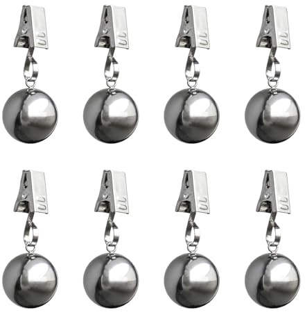 Iyulania 8 Pack Heavy Duty Tablecloth Weights, Rust Proof Stainless Steel Balls with Clips, Weights for Curtain, Outdoor Picnic Table, Flags