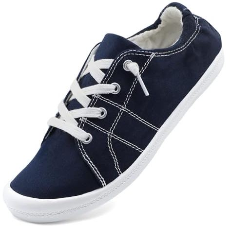 STQ Slip on Trainers Women Walking Shoes Ladies Canvas Low Top Orthopedic Comfort Memory Foam Lightweight Fashion Casual Sneakers
