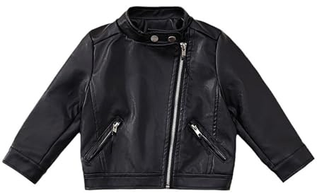2025 Chaqueta de motociclista de piel sintética de moda para niñas, ropa exterior para niños de 2 a 13 años, abrigo delgado, Negro, 4-5 años
