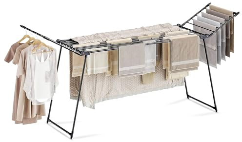 Meisterhome® Wäscheständer Schwarz – Ausziehbar & Klappbar – 25 m Trockenlänge – Stabiler Wäscheständer aus Carbonstahl – Extra Groß, Platzsparend & Belastbar bis 30 kg