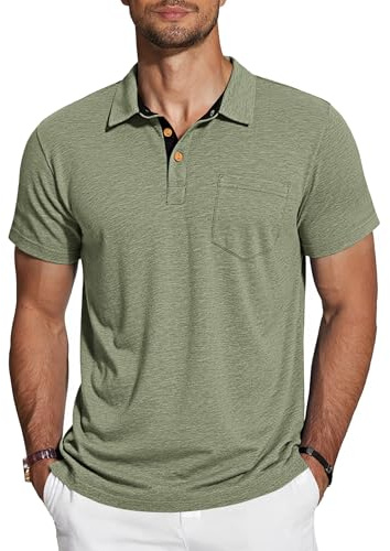 TARAINYA Poloshirt Herren Baumwolle Kurzarm Sommer Olivgrün XL