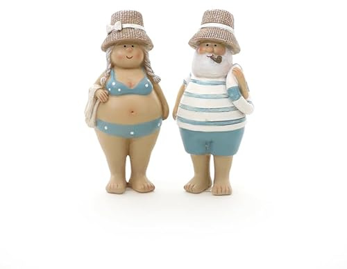 mucHome Badegast Strand Deko Figuren Set, 2 Stück Polyresin Urlauber Statuen in Badeanzug, Sommerliche Tischdekoration Wohndekoration Sommerurlaub (Badegast stehend 2er Set)